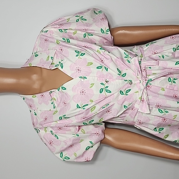 Draper James RSVP Puff Sleeve Shirt Dress Pink Floral Size M Medium Tie‎ Waist - Picture 7 of 16